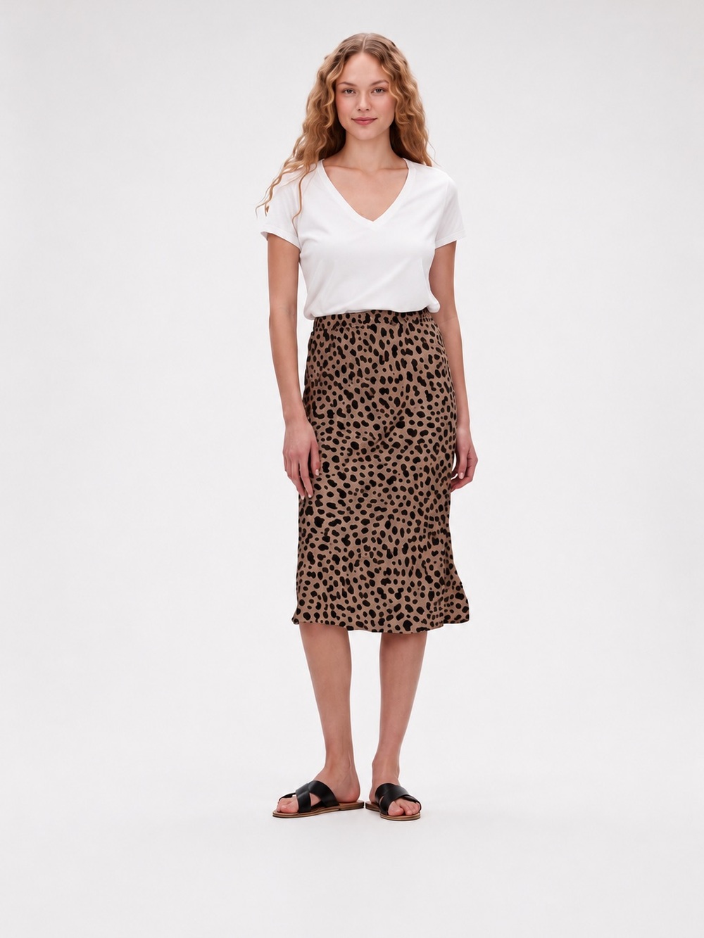 Gap EUC Leopard Cheetah Animal Print Midi Skirt Size M Elastic Waist Flawy